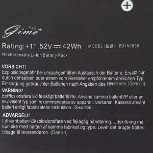 باتری لپ تاپ ایسوس VivoBook Pro 17 X705UA_B31N1635_Gimo Plus مشکی داخلی 42W