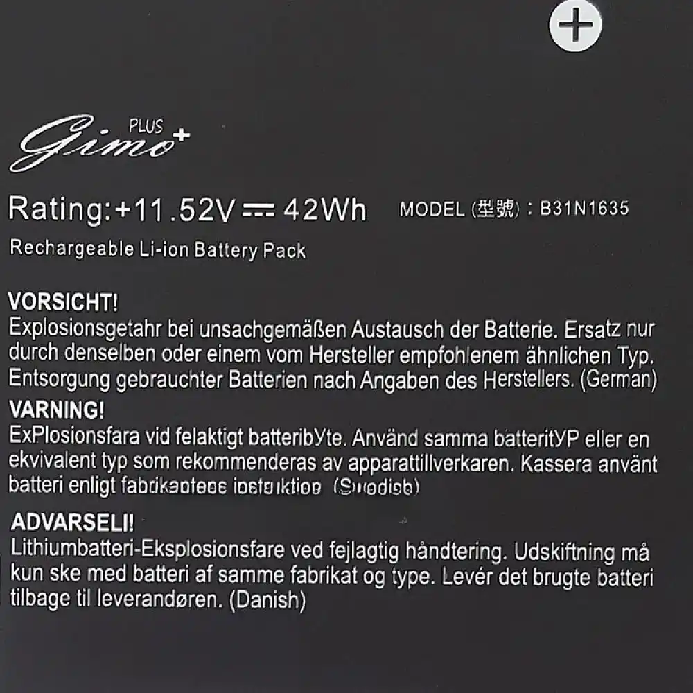 باتری لپ تاپ ایسوس VivoBook Pro 17 X705UA_B31N1635_Gimo Plus مشکی داخلی 42W